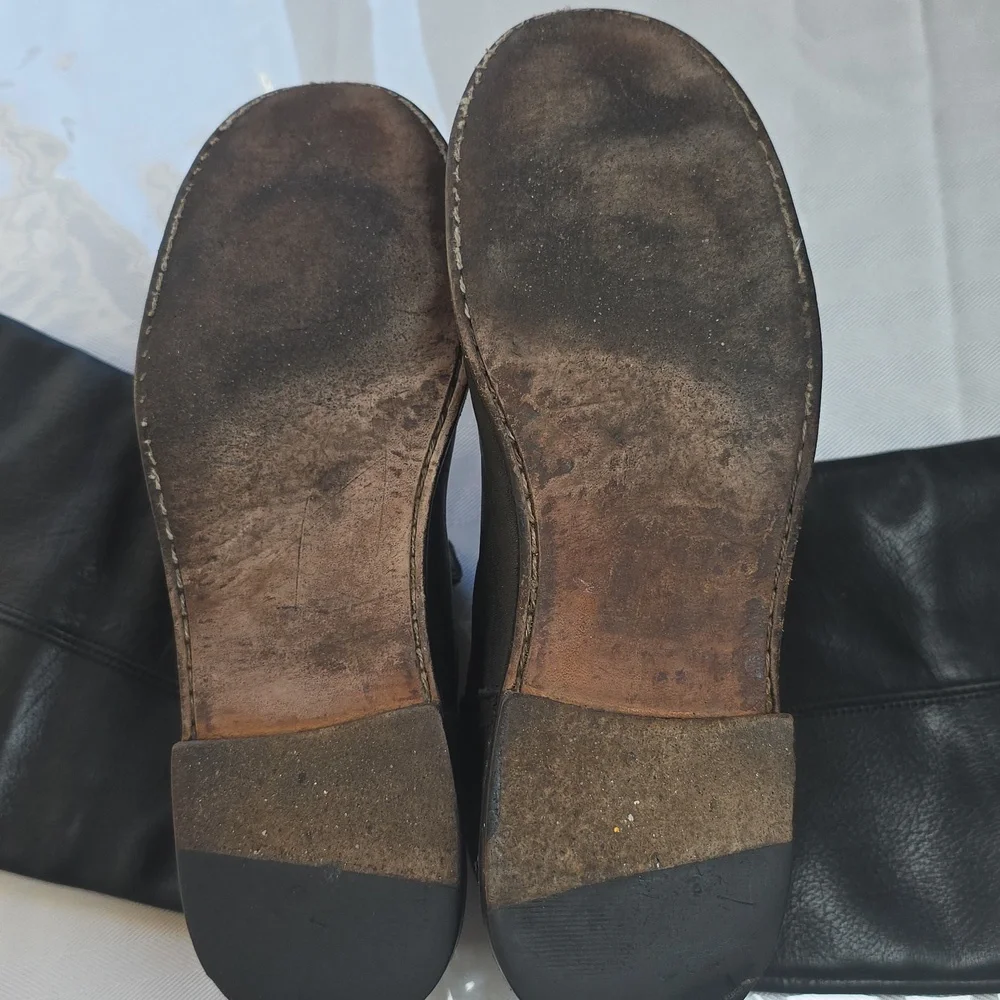 Frye Black Leather Knee-High Boots with Buckle 7.5‎